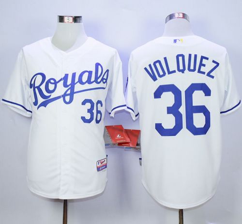 Royals #36 Edinson Volquez White Cool Base Stitched MLB Jersey - Click Image to Close